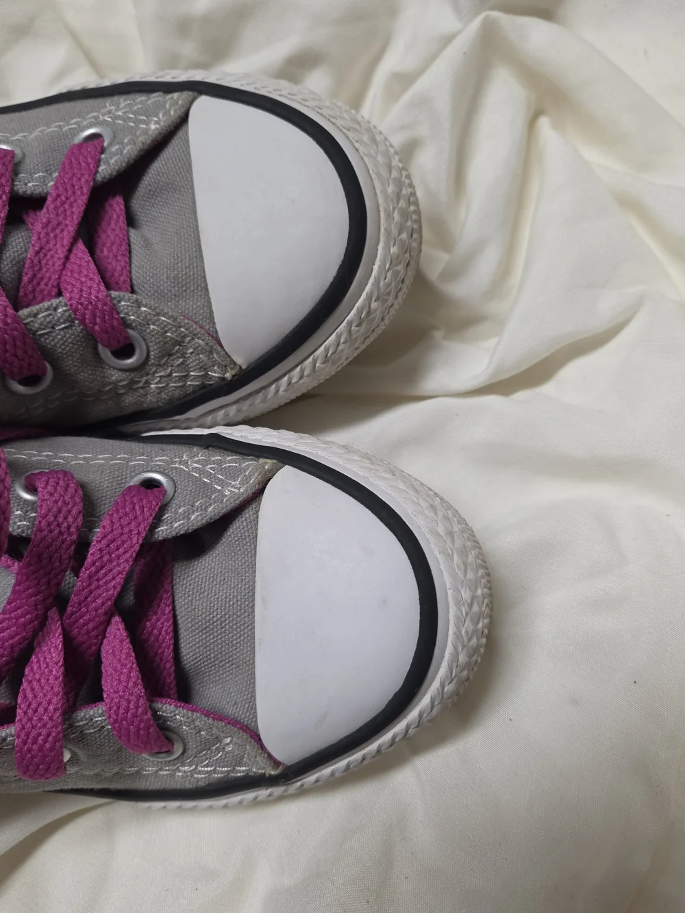Converse All Star Kids Gray Canvas Sneakers with Pink Laces